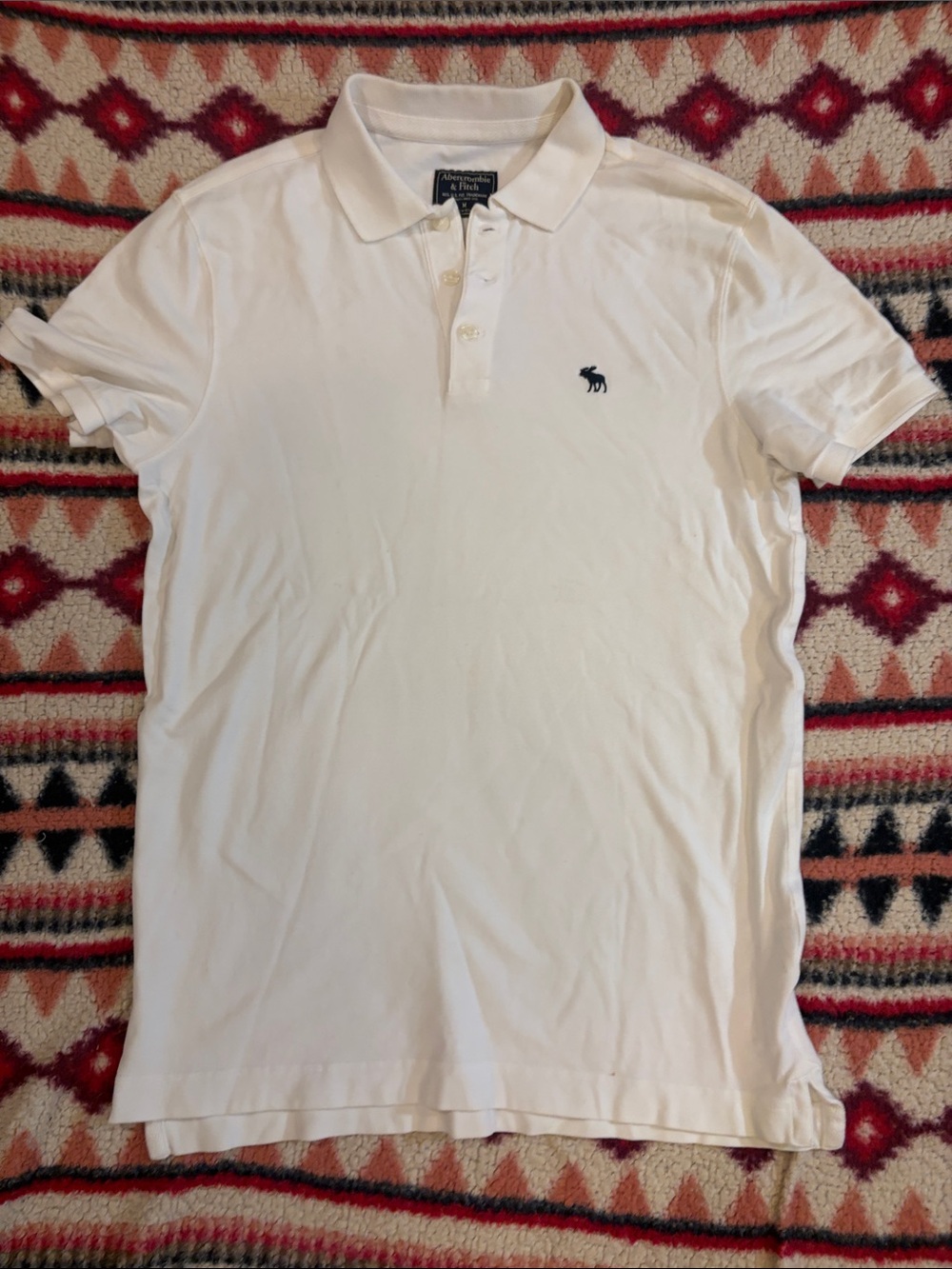 Abercrombie & Fitch Men’s White Polo with Navy Moose Logo Sz Medium